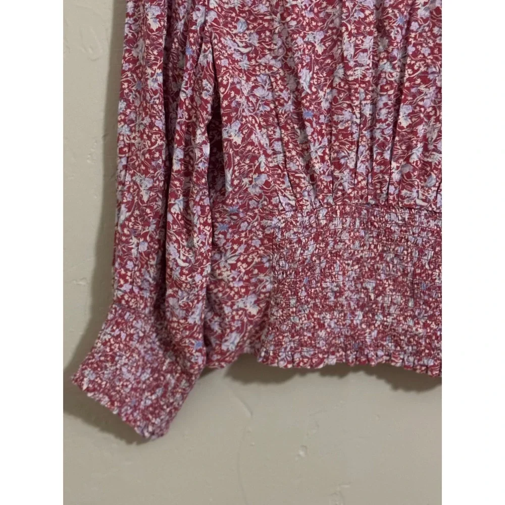 Abercrombie & Fitch Blouse Size M - Burgundy Red Floral Smocked Cropped
